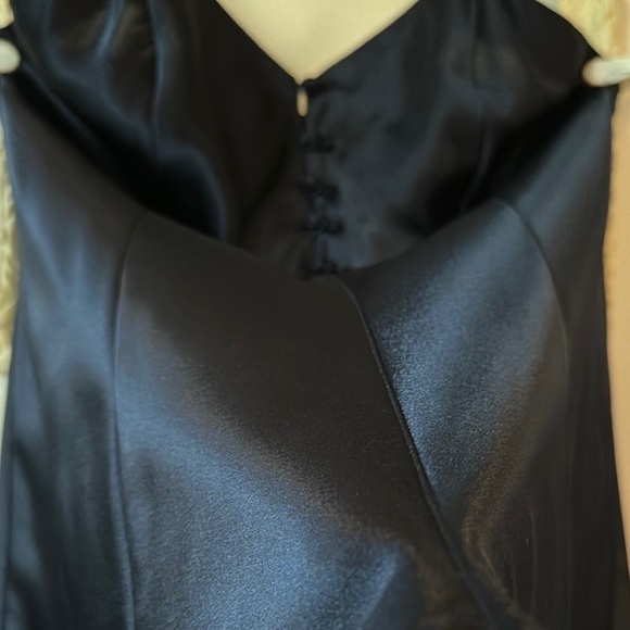SILK & SATIN | Vintage Elegant Black Satin Shorts Jumper with Button Closure - Picture 9 of 16